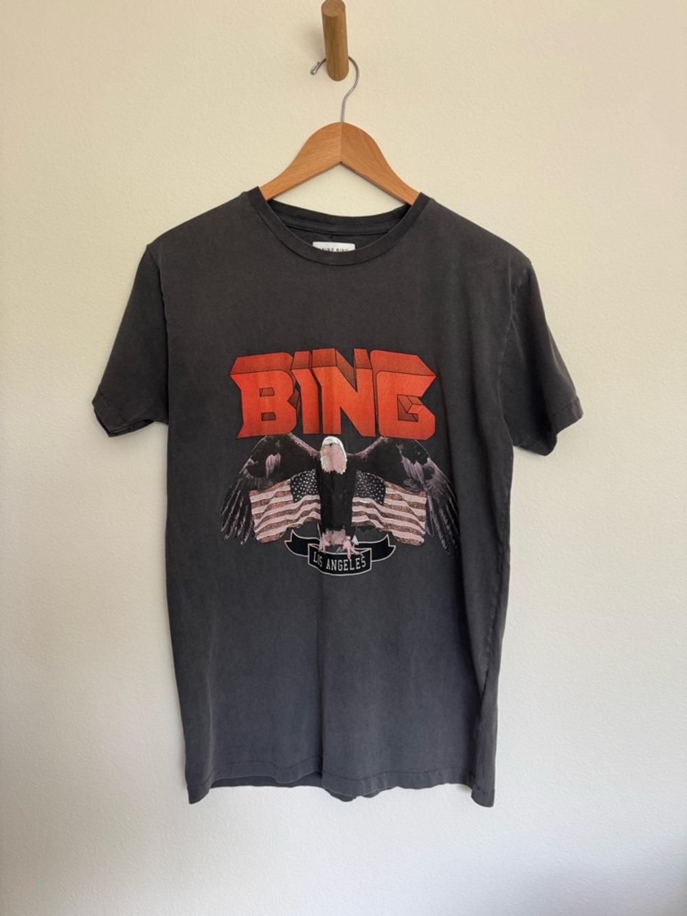 Anine Bing Black Tee with Red Logo & Eagle Graphic